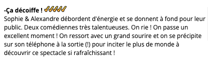 Critiques du duo Sophie et Alexandra